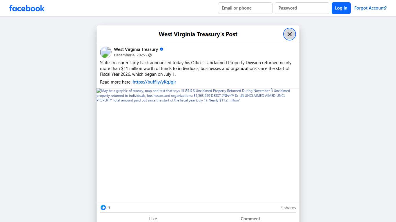 State Treasurer Larry Pack... - West Virginia Treasury Facebook