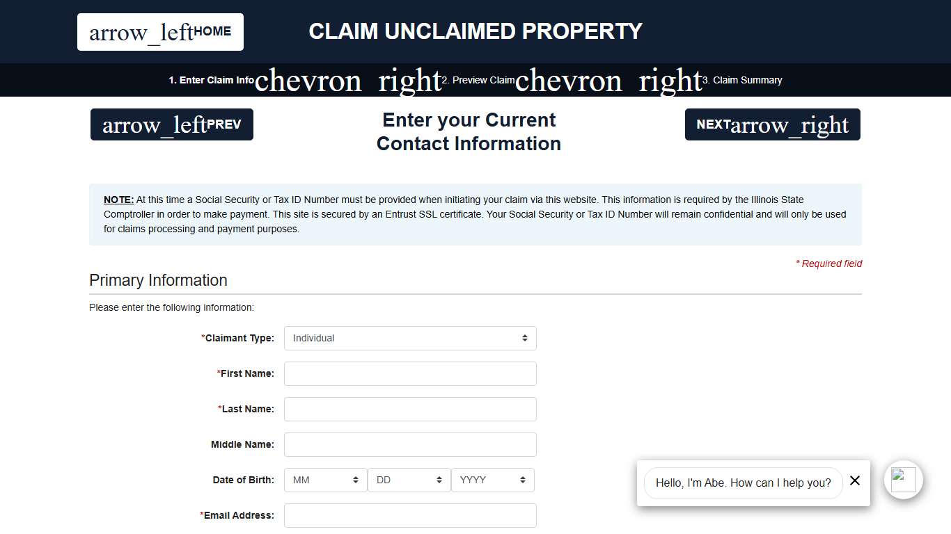 Claim Info Page